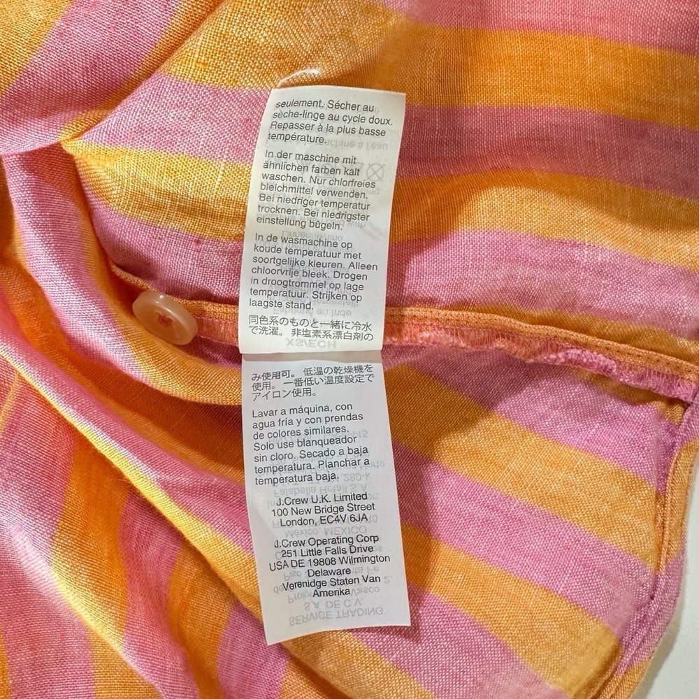 J. Crew 100% Linen Pink and Orange Striped Popover Shirt 3/4 Sleeves Size XS - Picture 10 of 13